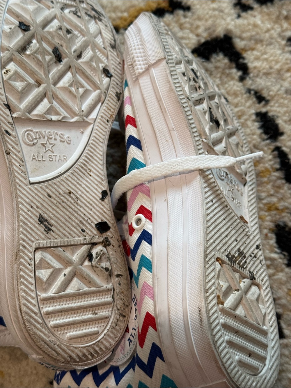 Converse White Low Top Sneakers with Pink Chevron and Teal Insole